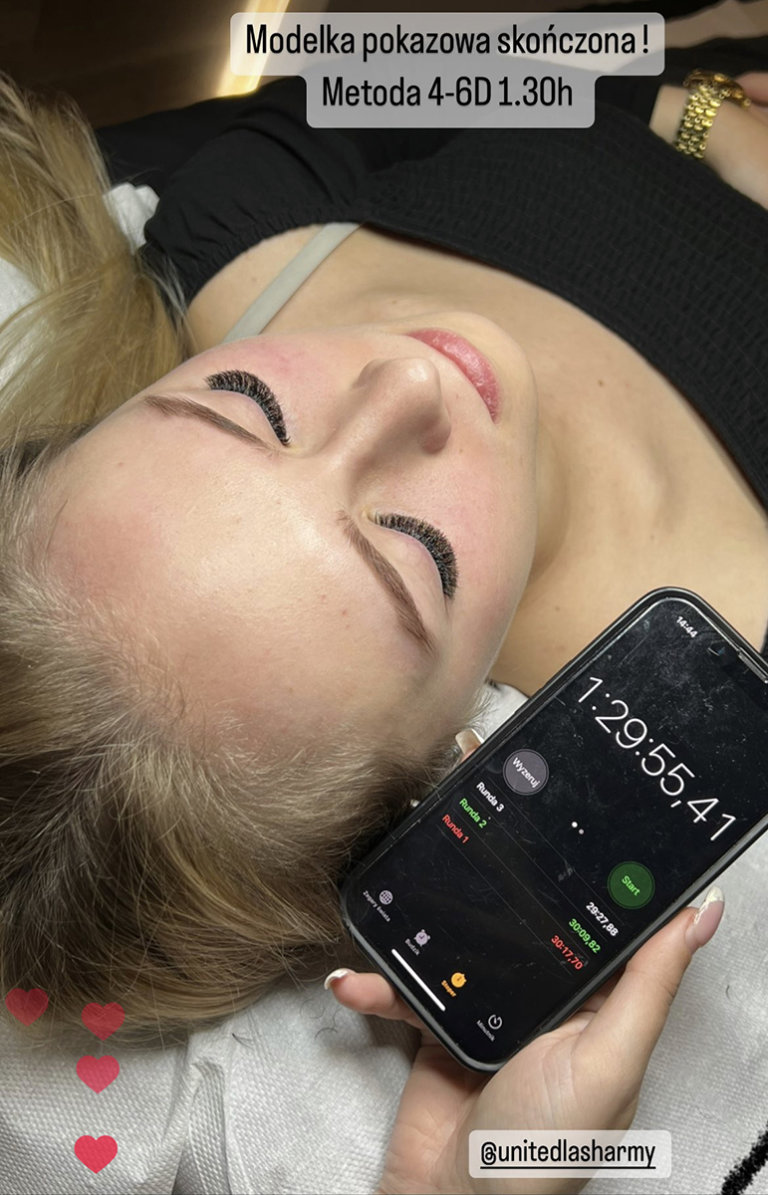 Kurs na stylistkę rzęs - efekty, które uzyskała kursantka na szkoleniu przedłużania rzęs u Karoliny w Warszawie